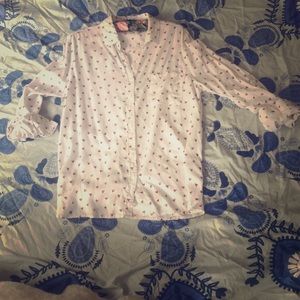 Button up white shirt with red hearts ♥️